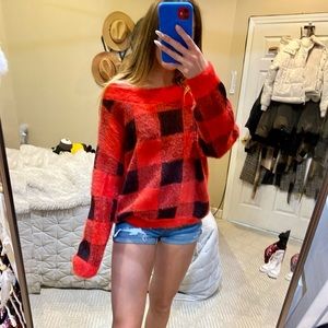 Red plaid sweater